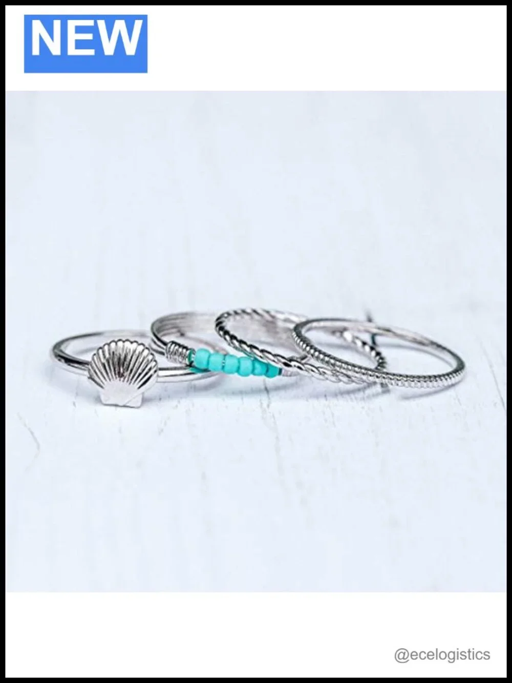 Pura Vida Shell Ring Stack Rhodium Plated Brass Band Size 9